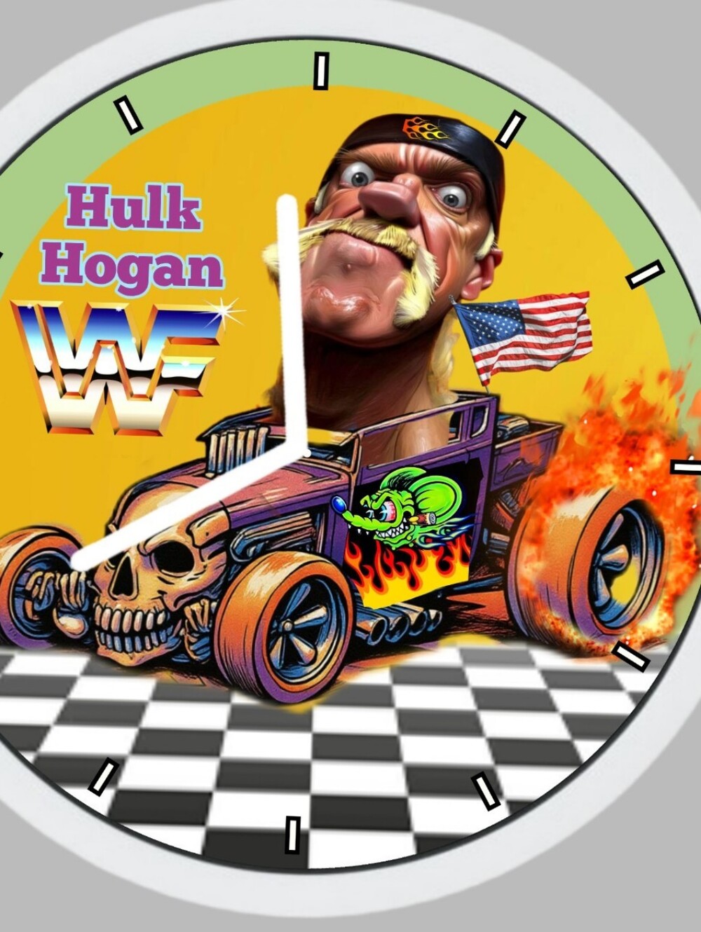 Hulk Hogan Fink WWF Retro Flame Art Wall Clock - Yellow & Green
